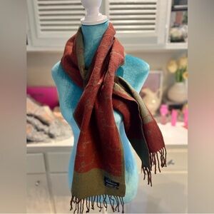 Givenchy Reversible Cashmere Logo Scarf Red Olive Fringe Unisex Luxury Designer